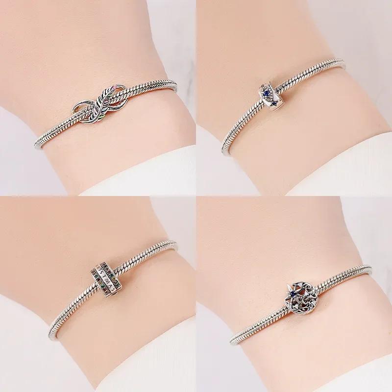 Real Copperrainbow Heart Beads Star Moon Cross Charm Fit Original Bracelet Jewelry Making Diy For Women Fine Gifts