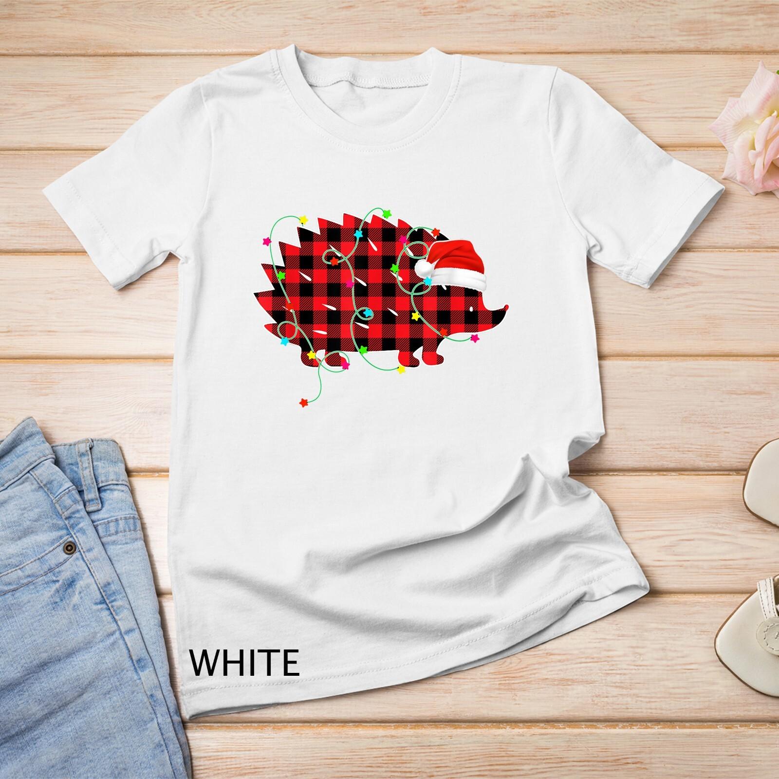 Funny Hedgehog Christmas Tree Red Plaid Xmas Animals Lover Unisex T-Shirt Mens Womens Tees Top S