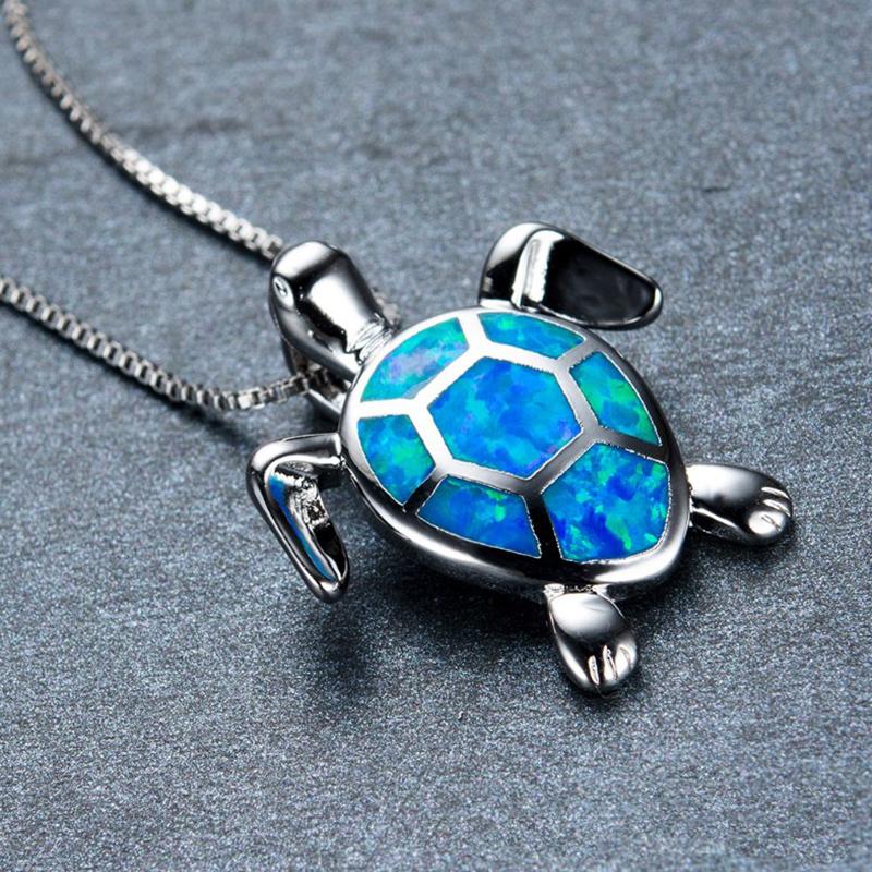 Bohemia Cute Turtle Pendant Necklace For Women Inlay White Imitation Opal Necklace Wedding Party Jewelry Christmas Gifts for Her