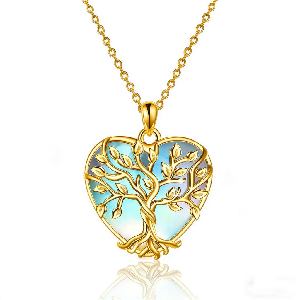Moonstone Earring & Necklace Set - Heart Tree of Life, Luxurious European & American Style for Women