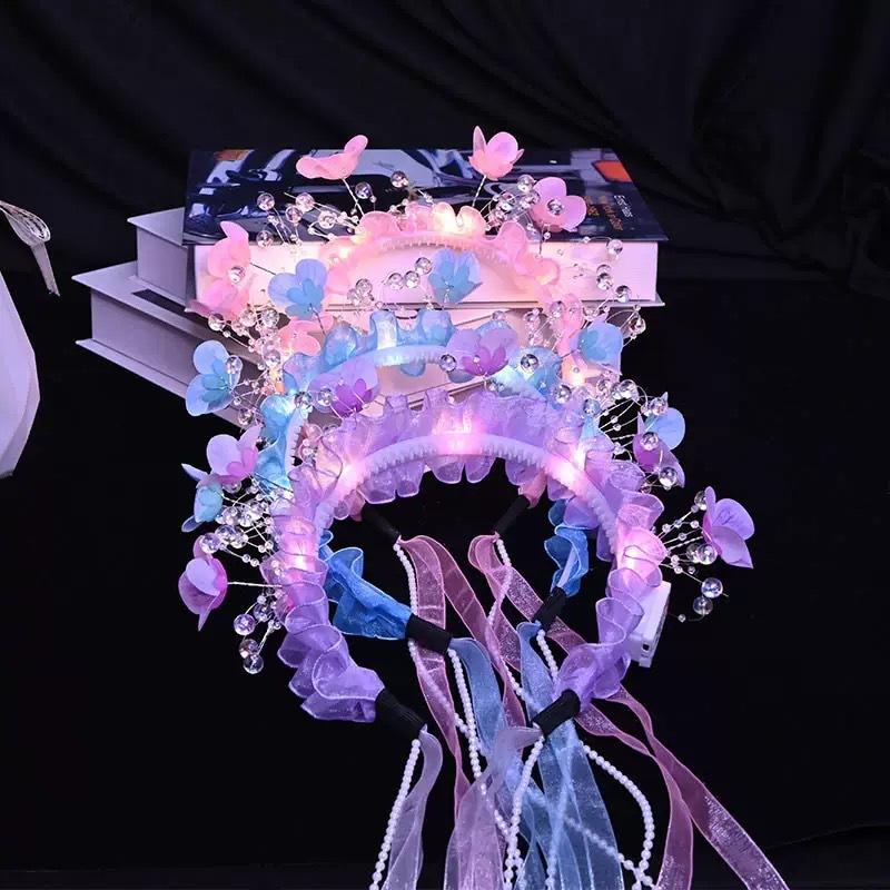 Leuchtender Schmetterlings-Haarclip – LED-Aufleuchtendes Stirnband für Konzerte & Fotoshootings, USB-aufladbar (Roségold)
