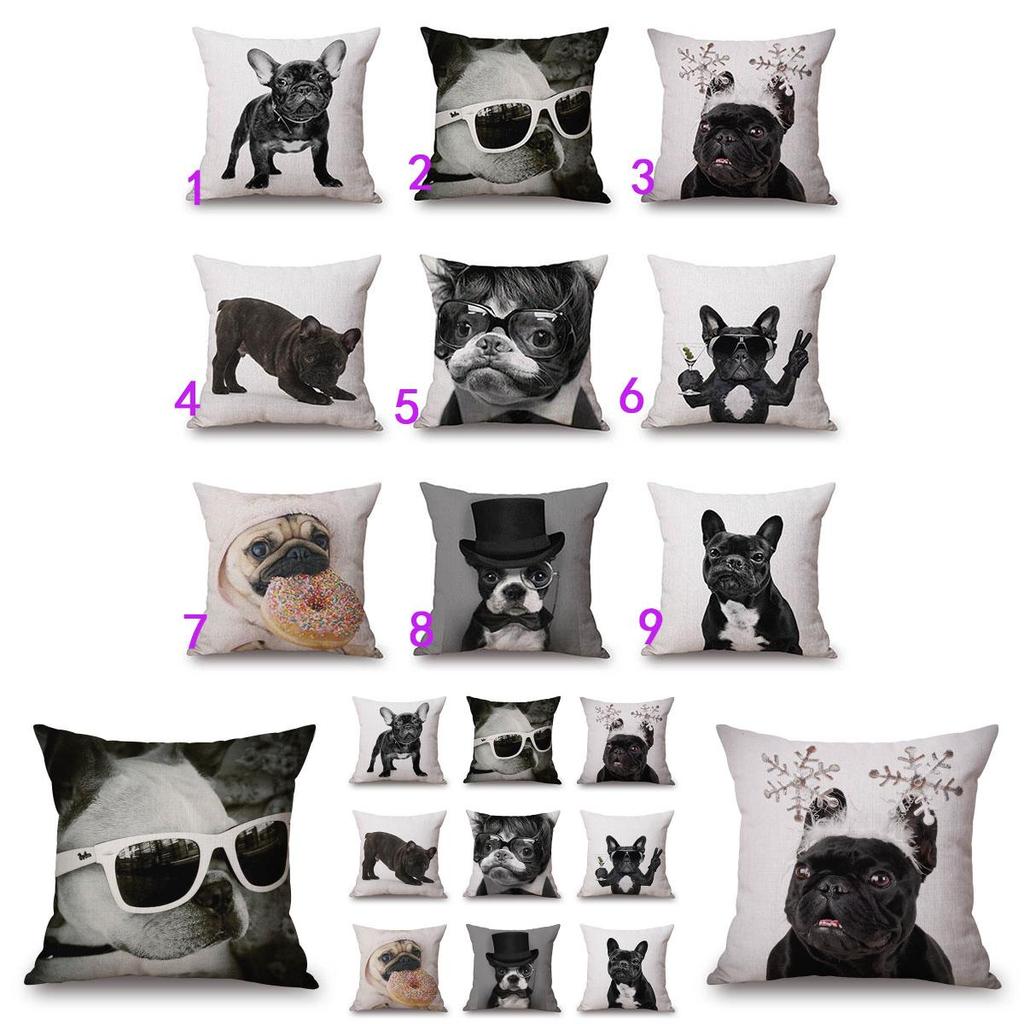 Adorable Cute French Bulldog Pattern Linen Throw Pillow Case For Trendy Home Decor