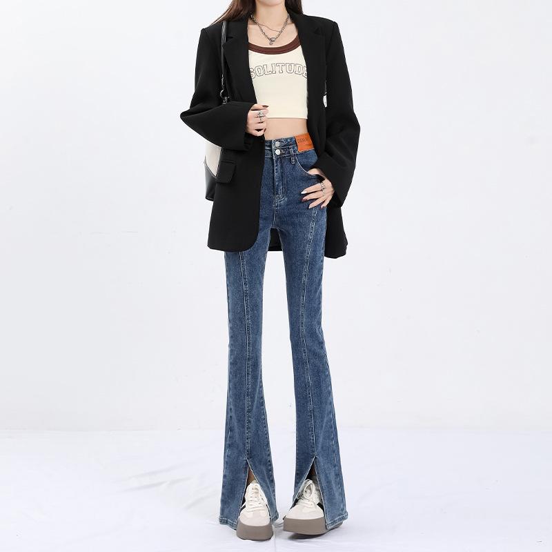 

Женские ретро джинсы микро клеш с высокой посадкой, стройнящие - Синие, Коллекция Осень 2025. XS