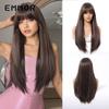 European Style Champagne Brown Long Straight Hair Wig with Bangs