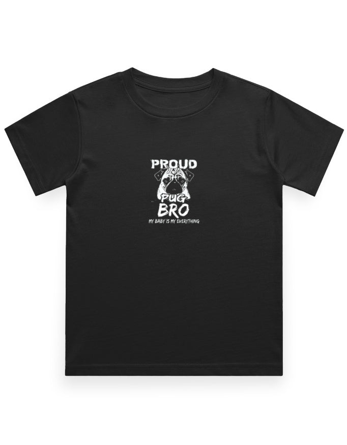 Round Neck Children s T-shirt (Boys) - Proud Pug Bro (5 Colours) - Black - 0-12M 120