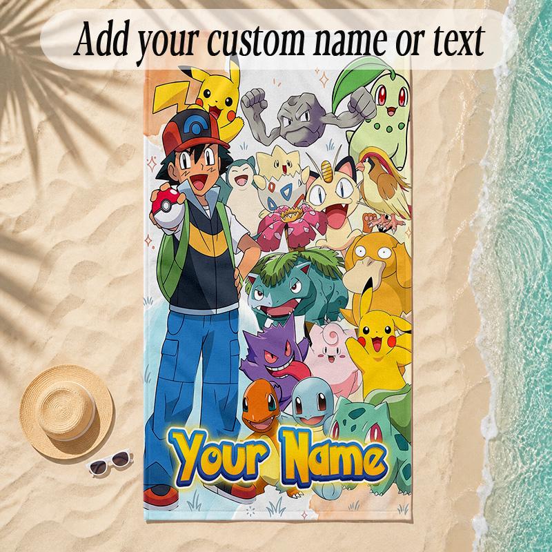 Beach TowelPokémon Custom Name Text Personalized Soft Towel for Beach Pool Indoor Home Decor Gift