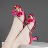 Summer New High Heels Round Toe Versatile Slip-On Design Casual Bow Fashion Rhinestone Delicate Open Toe Sandals