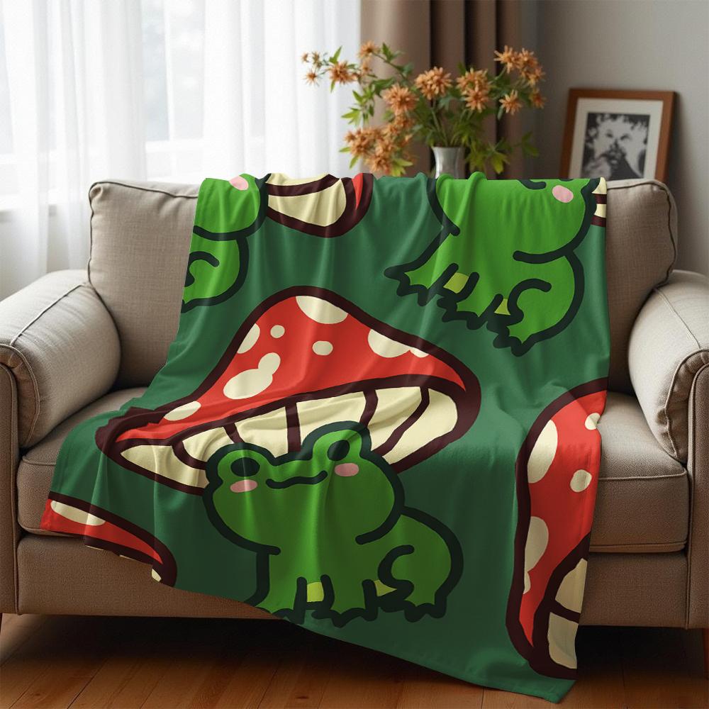 Red Spotted Mushroom Frog Soft Flannel Blanket Breathable Warm Throw for Office Car Sofa Kids Room Birthday Xmas Gift