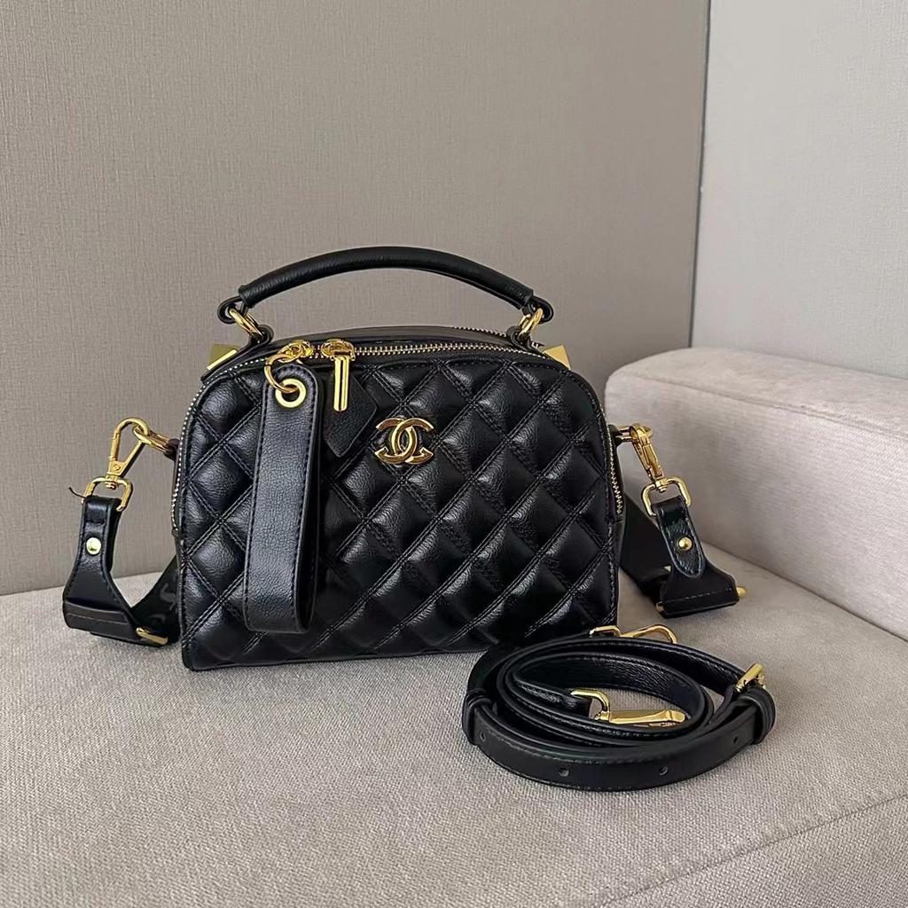Geantă de mână din piele naturală pentru femei cu model în carouri Nouă Geantă de damă Modă Versatilă Umăr Nișă Casual High-end Crossbody