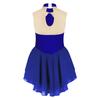 Girls Sleeveless Round Collar Shiny Rhinestone Sequins Floral Patchwork Skating Dance Dress