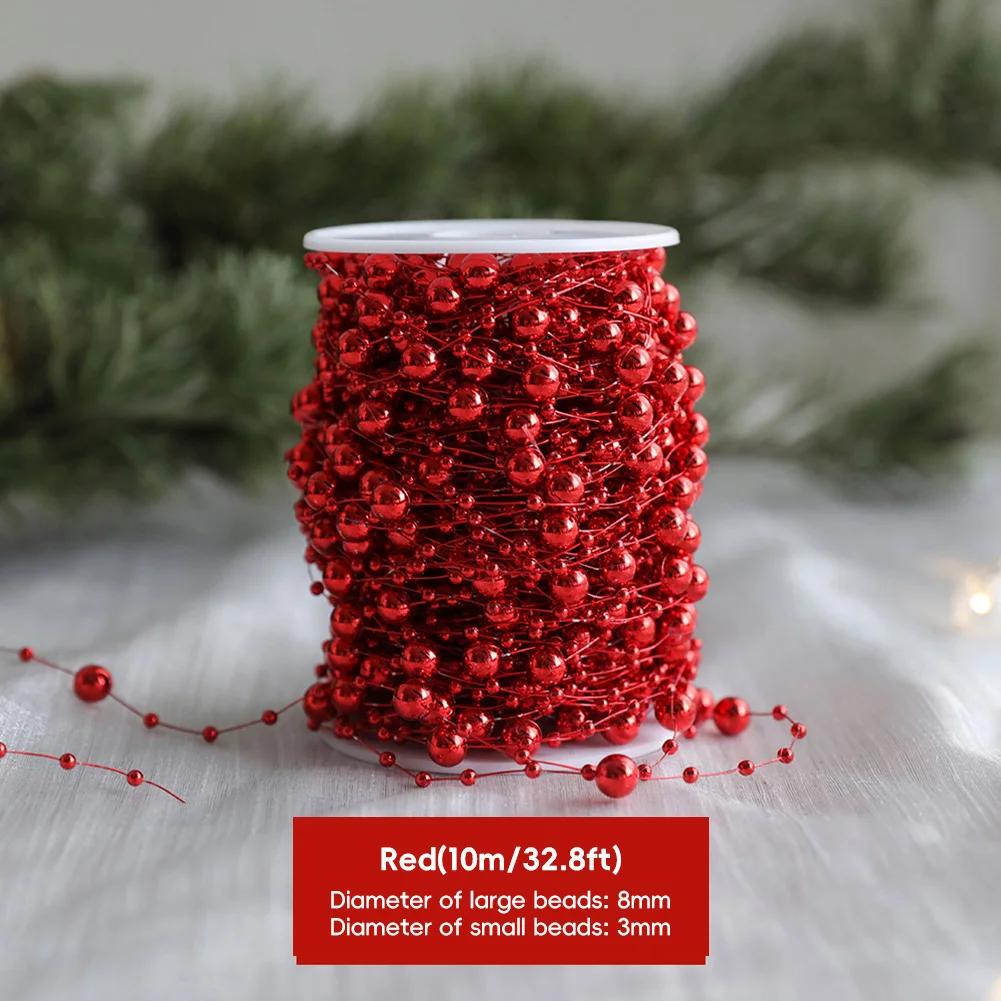 2026 Premium Plastic Artificial Pearl Flower Chain 10m Wreath Bead String Ideal for Christmas Wedding Party Tree Decor