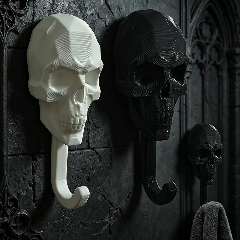 3Pcs Multi-Purpose Hanger Geometric Skull Robe Towel Hook Set Creative Gothic Wall Mount Hooks For Bathroom Bedroom Entryway