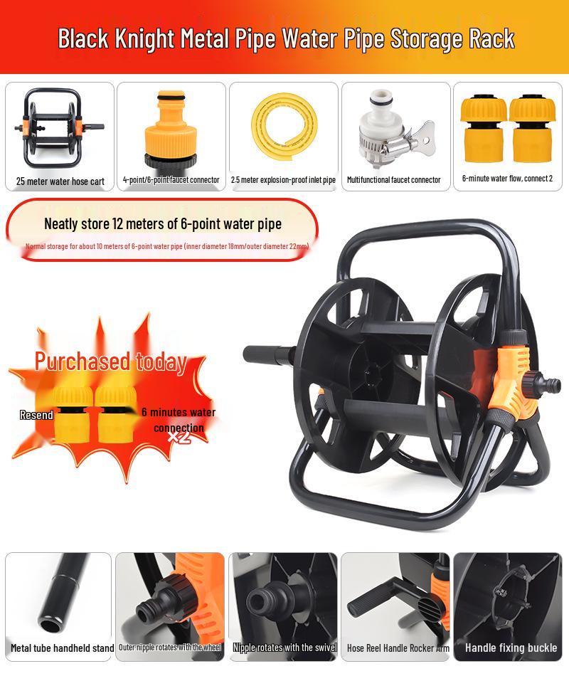 30m Water Hose Reel Cart & Garden Water Gun with 4-Point Storage Rack