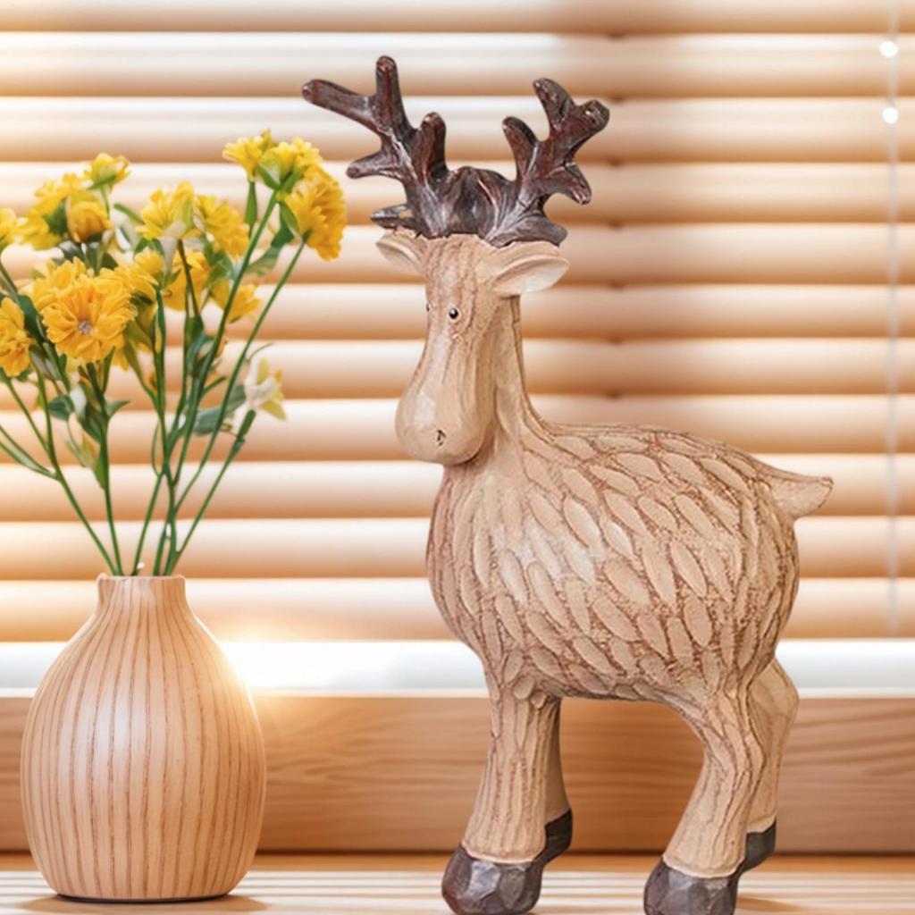 Christmas Reindeer Figurine Christmas Elk Statue Aesthetic Collectible Tabletop Moose Resin Model For Bookshelf Bedroom Table