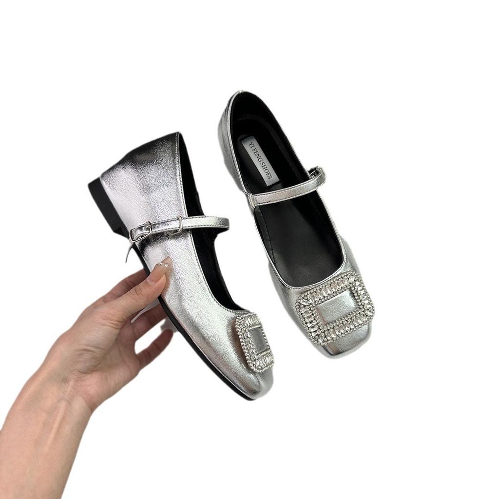 Evening breeze banquet rhinestone height increased by 5 cm with Mary Jane women's single shoes spring and summer 24 new square head women's shoes