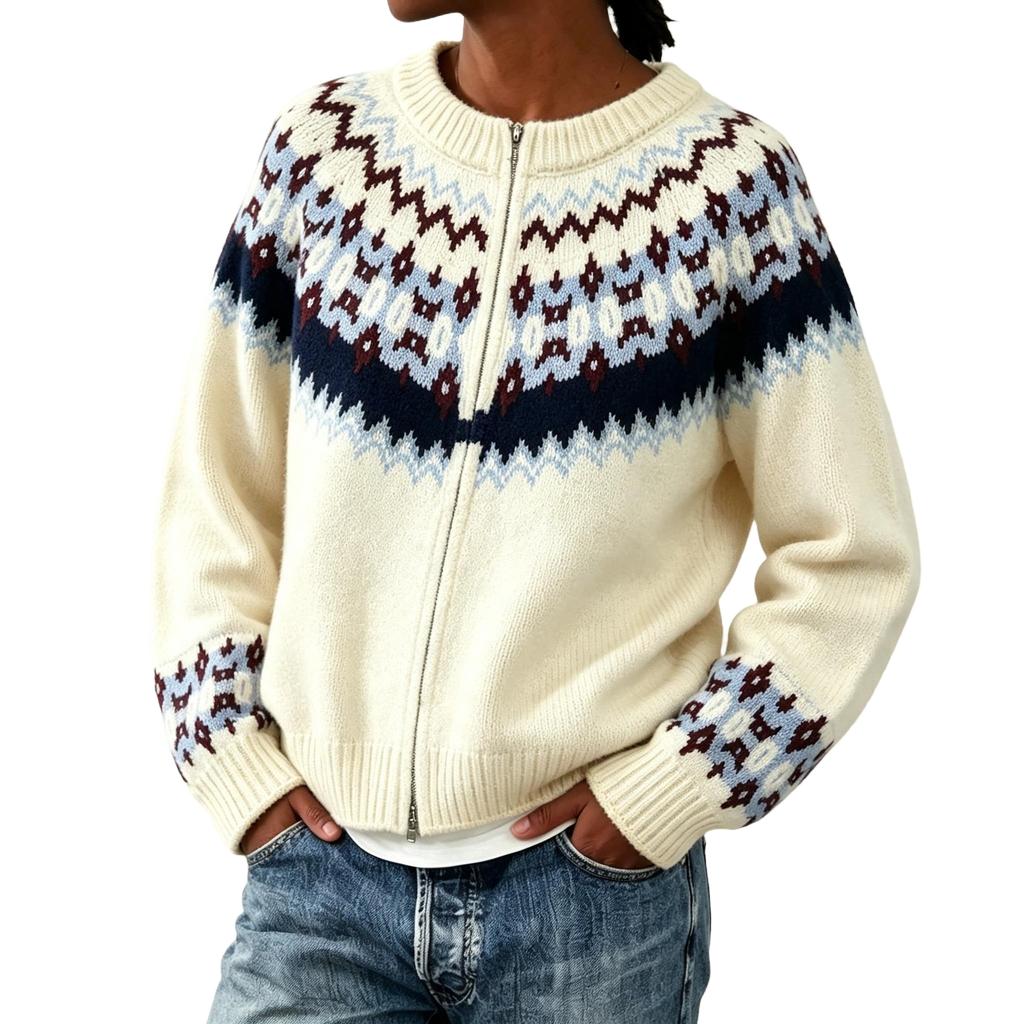 Women's Cardigan Sweater Round Neck Button Up Retro Loose Fit Knit Coat for Fall Winter