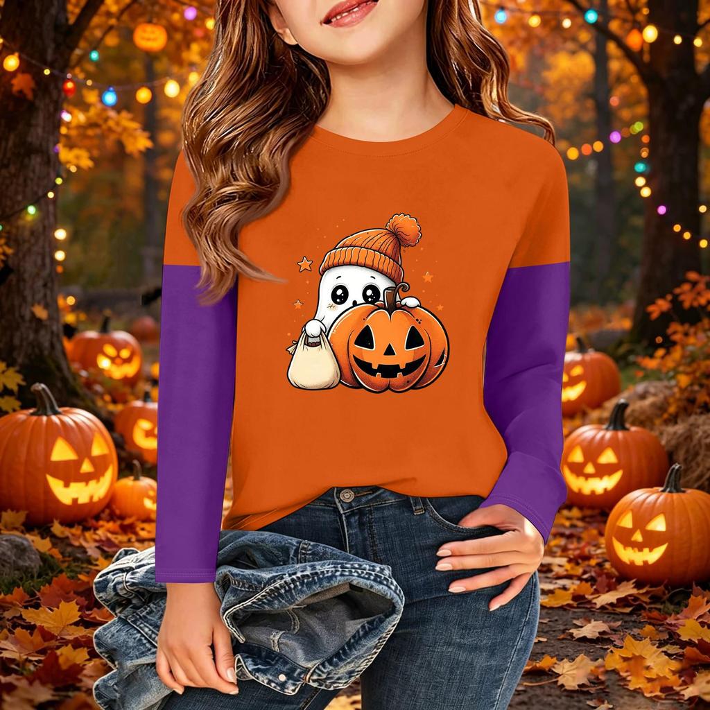 Kids Halloween Print Long Sleeve Neck T-Shirt Casual Top for Boys Girls