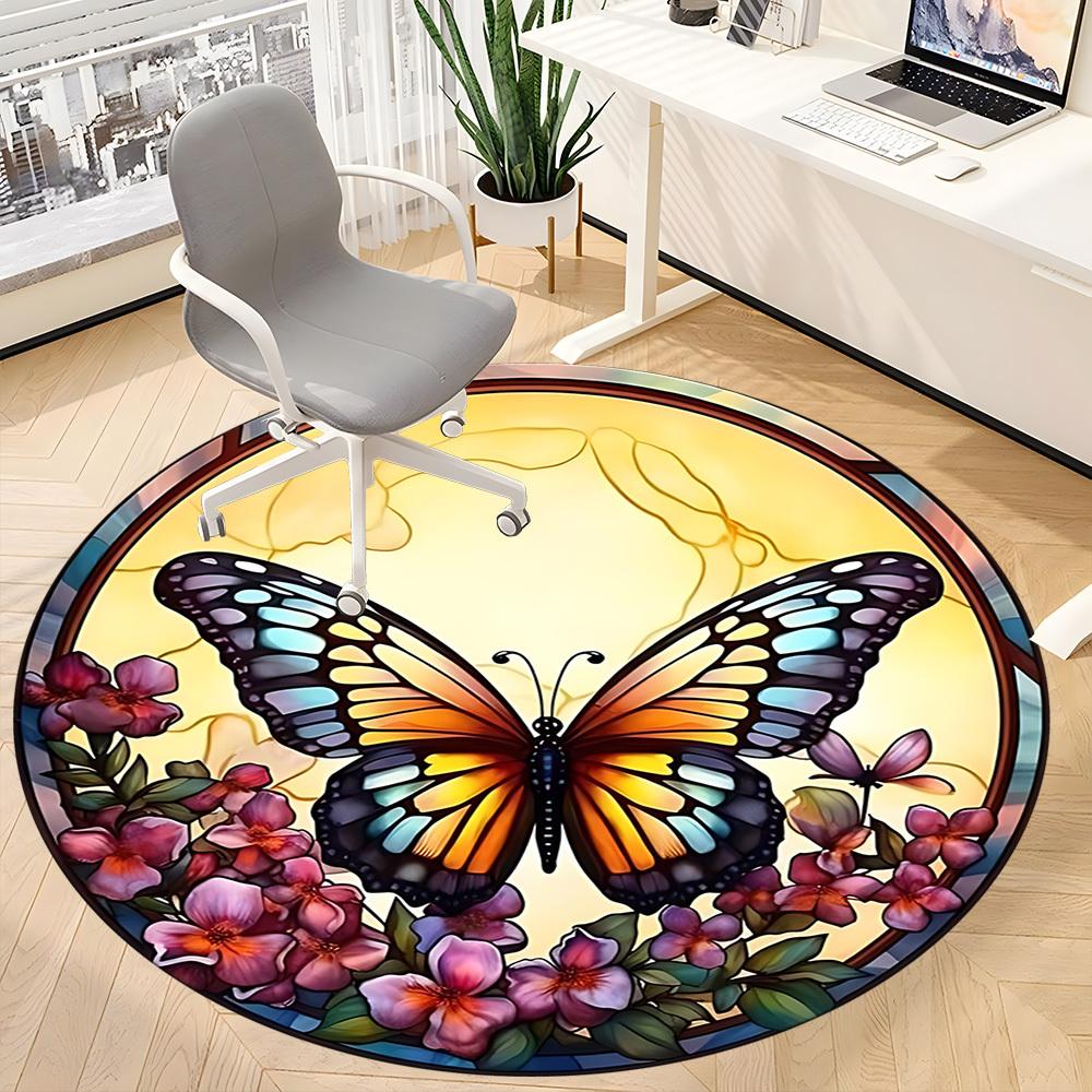 1pc Butterfly Stained Glass Chair Carpet for Office, Non-slip, Soft and Durable Office Rug, Perfect for Office yy251227149
