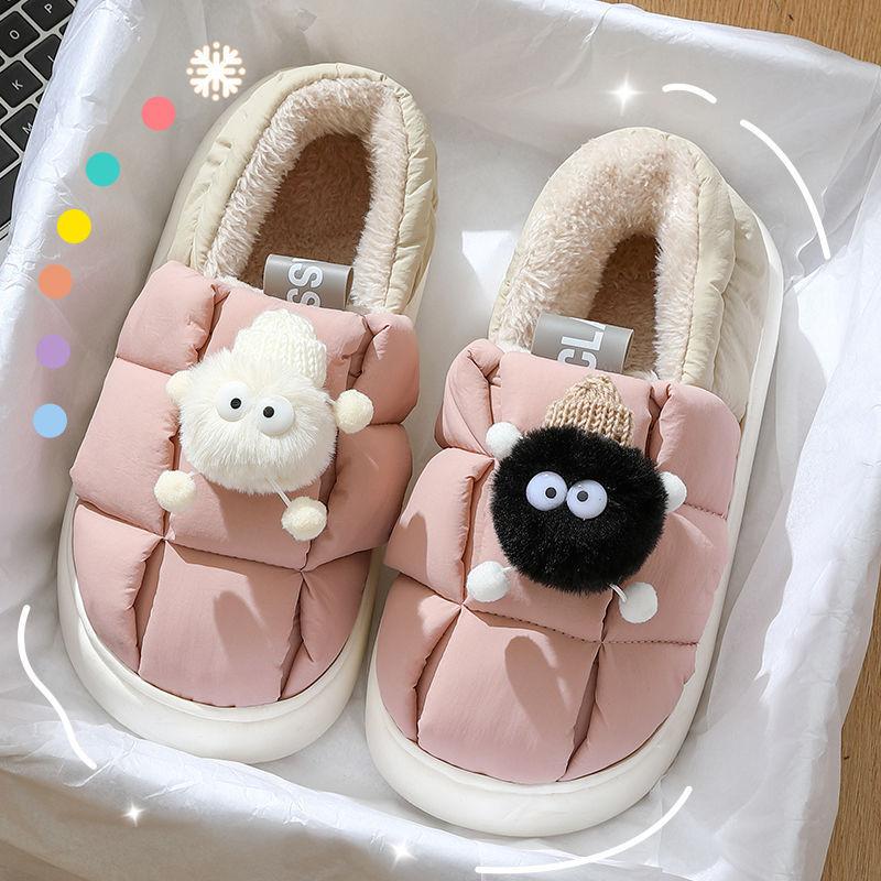Small briquettes cotton slippers winter new outer wear home indoor cartoon non-slip warm thick-soled cotton shoes