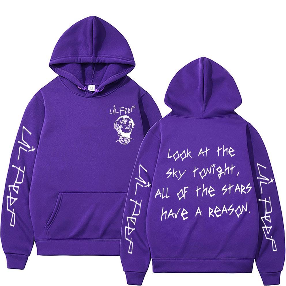 

Худі з принтом репера Lil Peep Look At The Sky Tonight All of The Stars Have A Reason для чоловіків та жінок, хіп-хоп, оверсайз, світшот S фіолетовий