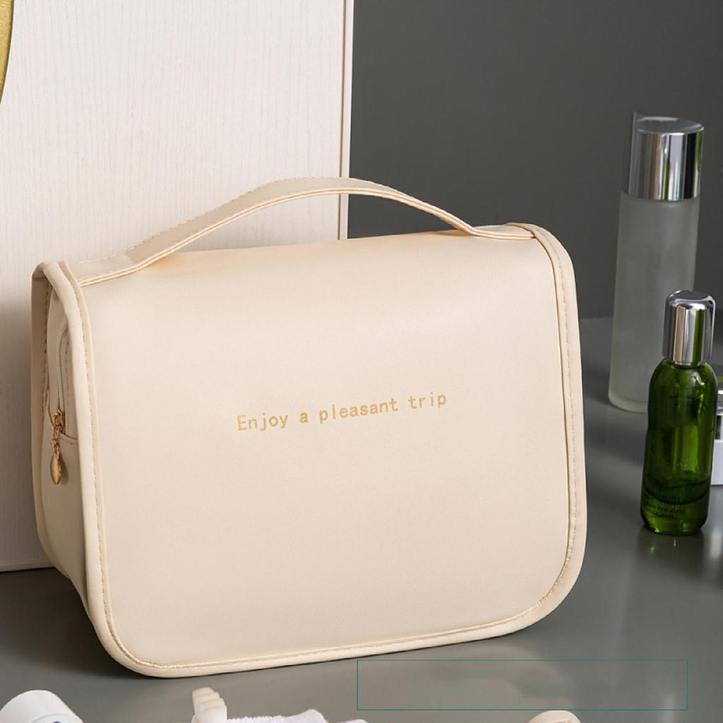 Toiletry Bag Hanging Travel Makeup Fashion Waterproof with Hook Large Capacity PU Leather