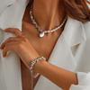 Design Sense Metal Glossy Water Drop Comma Necklace Female, Irregular Ccb Imitation Pearl Love Necklace