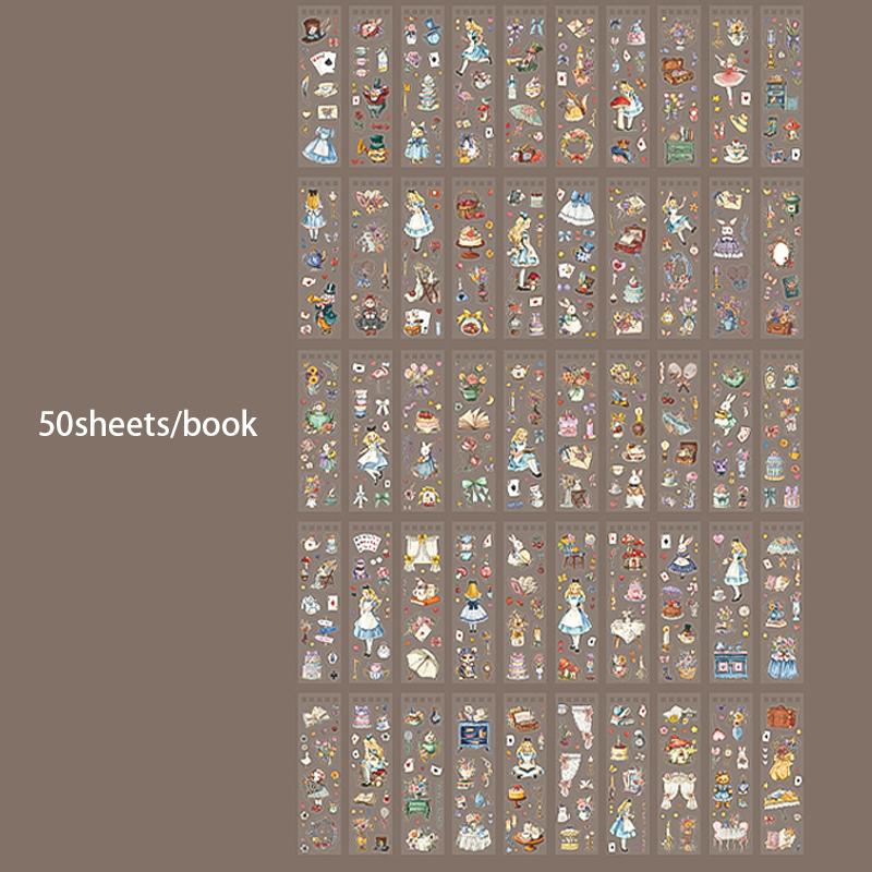 50Sheets/Book Fairy Tale Theme Die-cut PET Sticker Book DIY Journal Supplies for Phone Case Envelope Calendar Cup Decor