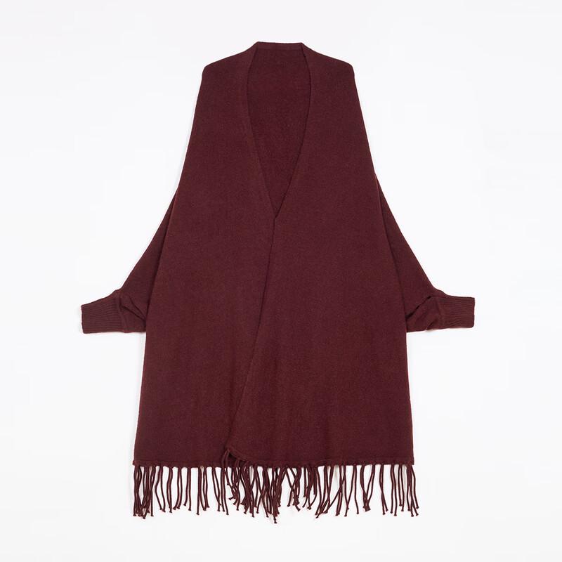 Wool-Blend Fringe Open-Front Cardigan