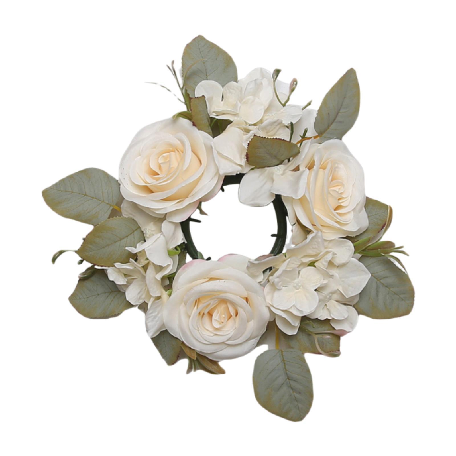 

Rose Flower Wreath Candle Ring Wall Hanging Ornament Wedding Wreath for Proposal Festival Anniversary Indoor Outdoor Porch білий