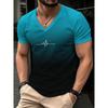 Men's V-Neck Gradient Short-Sleeve T-Shirt with Trendy ECG Stripe Print, Slim Fit for Casual Daily Wear