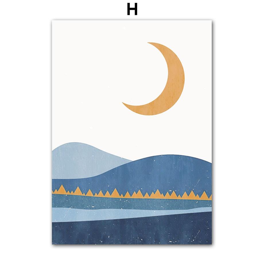 Mountain Sun Lines Rainbow Leaves Geometry Wall Art Canvas Painting Abstract Posters Prints Pictures For Living Room Home Decor