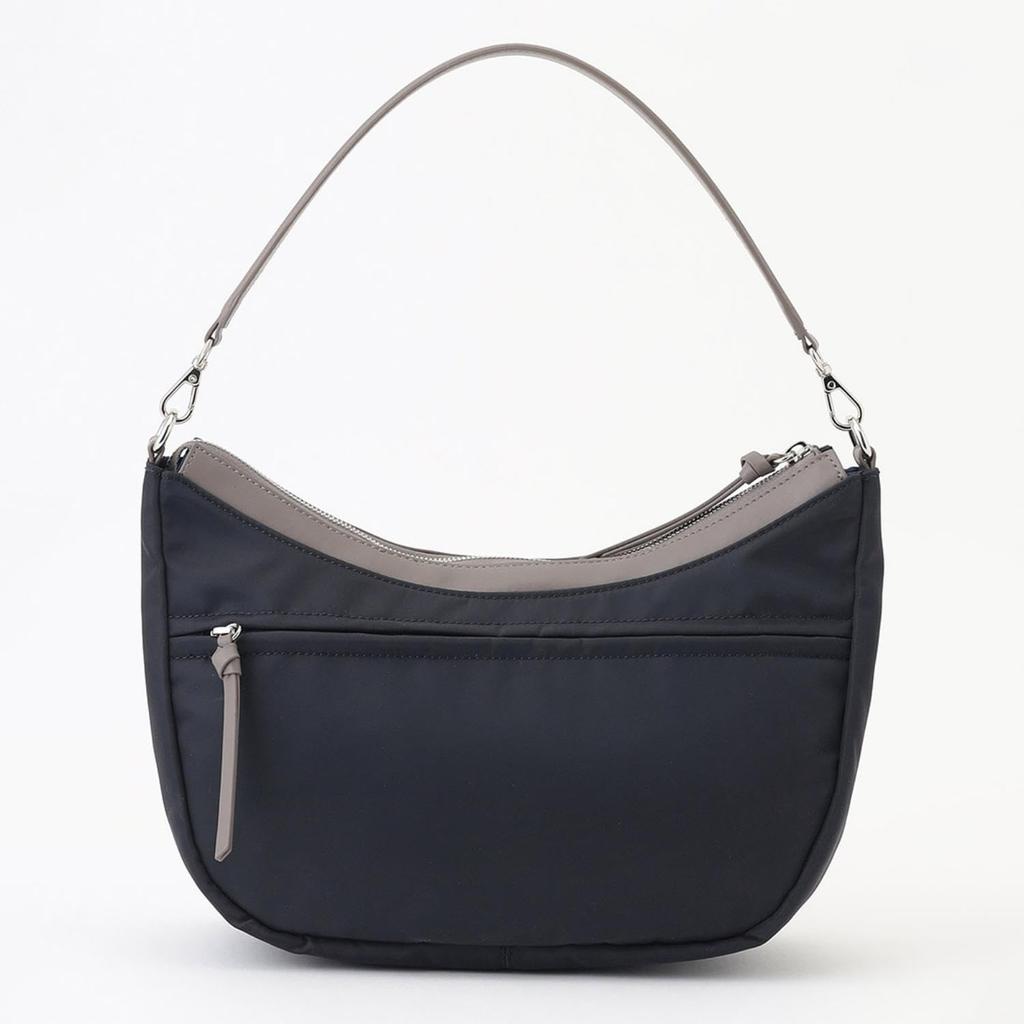 Isaac Twill Nylon Curved Shoulder Bag, Size S, 2004701, Navy (66)