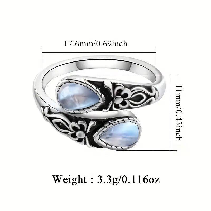 Moonstone spoon ring, Victorian vintage relief bow, Bosnian ring. Adjustable opening