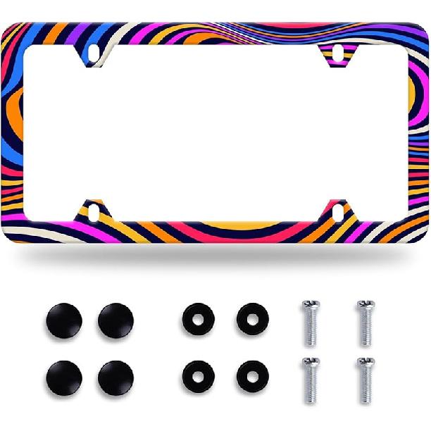 Colorful Flowers License Plate Frame Colorful Wildflower Floral License Plate Frames Stainless Steel Accessories Cars Decor With 4 Holes And Screws