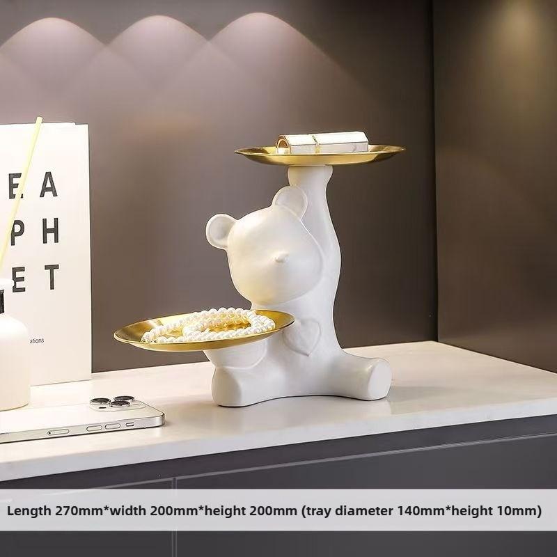 Ceramic Electroplated Bear Figurine Cute Animal Decor Statue Gift Box Storage Jewelry Holder Home Office Desk Wedding Ornament