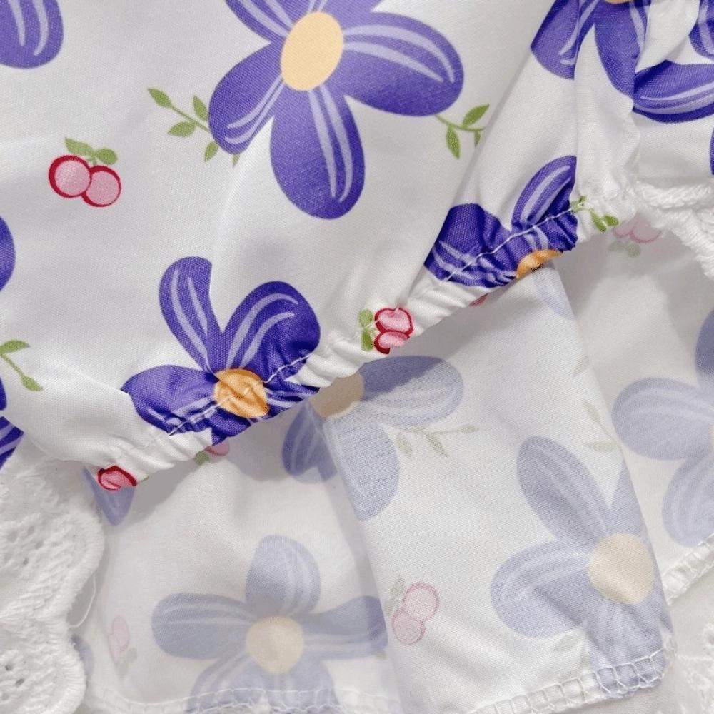 Breathable Floral Dog Skirt Lace-Trimmed Pet Flying Sleeve Dress Floral Suspender Dress Pet Party