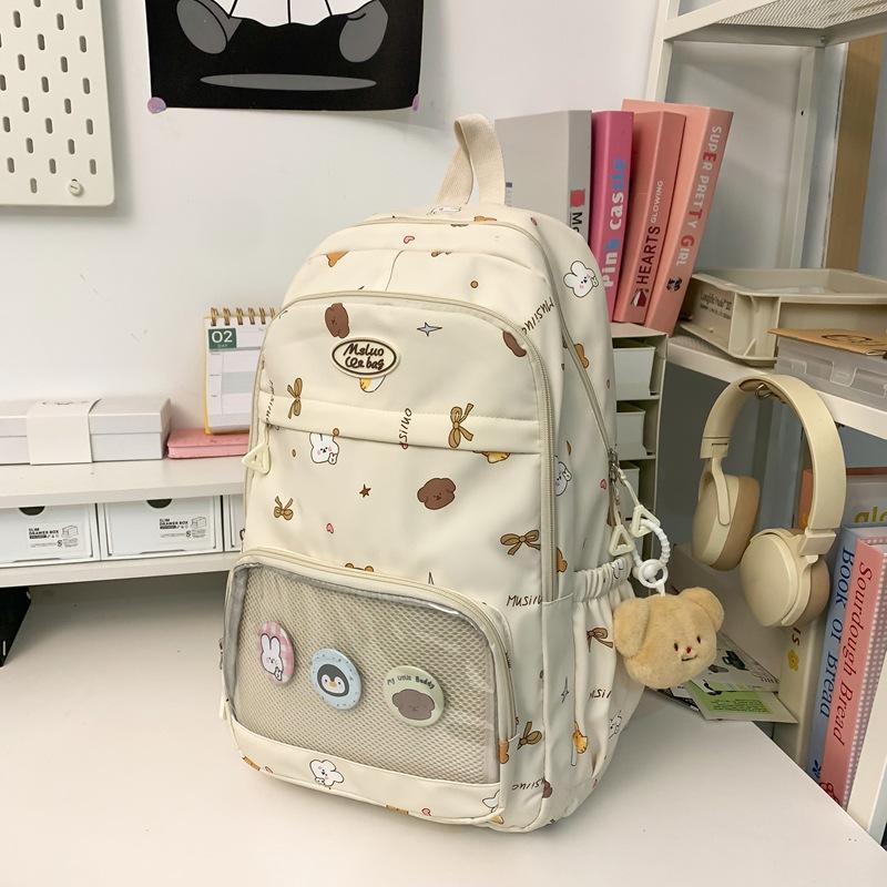 Schoolbag High-value schoolbag Female college student Cute transparent pain bag Large capacity computer backpack Versatile junior high school backpack