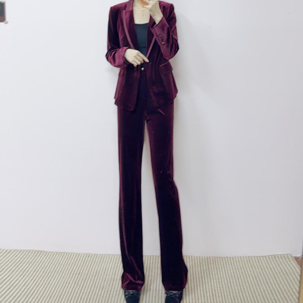 Spring 2026 Korean Style Velvet Blazer & Straight Pants Set