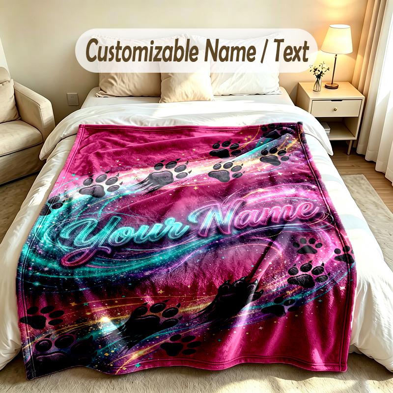Dog Theme Soft Blanket Personalized Custom Name Text Print Warm Blanket Home Sofa Bedroom Decor