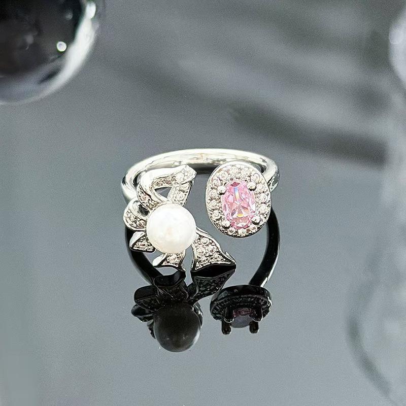 Sweet And Cool Style Bow Full Of Diamonds, Zircon Ring, Open Finger, Women'S Fashion Index Finger Ring, Stacked With Niche Rings