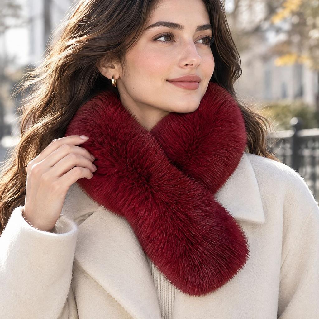 Women's Thick Reversible Neck Warmer with Fuzzy Collar Versatile Winter Scarf
