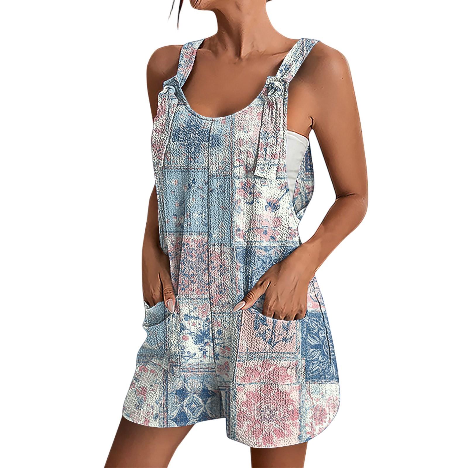 

Женский летний модный комбинезон с цветочным принтом, повседневный ромпер с шортами L