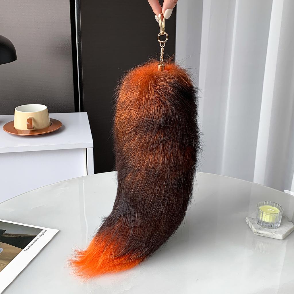 Echter Fuchsschwanz Schlüsselanhänger Wolfsschwanz Pelz Quaste Schönes Accessoire Länge 40 cm Autoschlüsselanhänger für Damen Ketten Geschenke