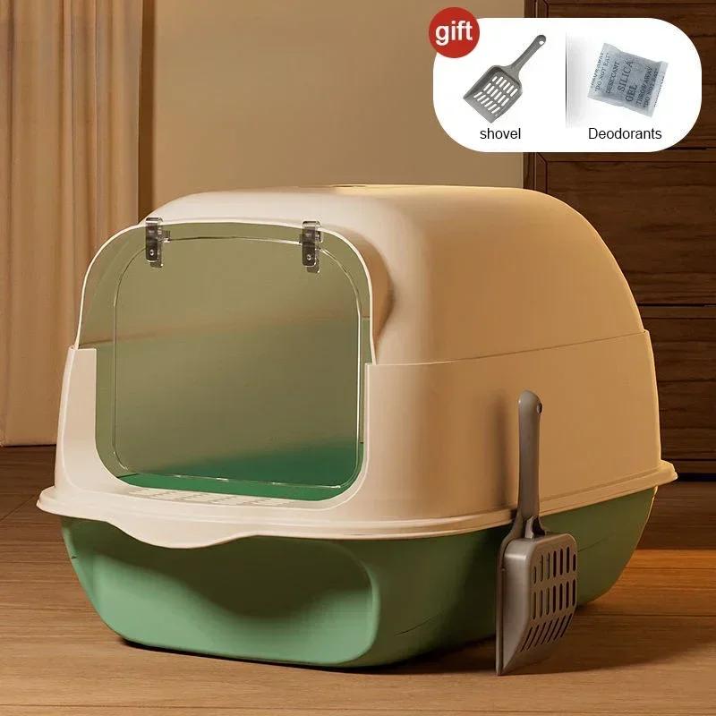 Fully Enclosed Large Capacity Cat Litter Box - Anti-Splash Spillproof Deodorant Pet Toilet Removable Cat Bedpan Sandbox