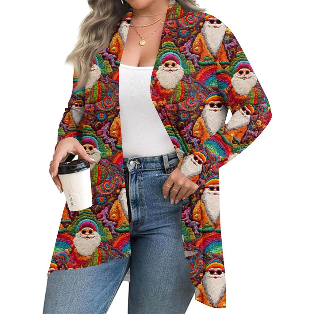Women's Fall And Winter Fashion Casual Print Long Sleeve Mid-Length Cardigan Jacket
