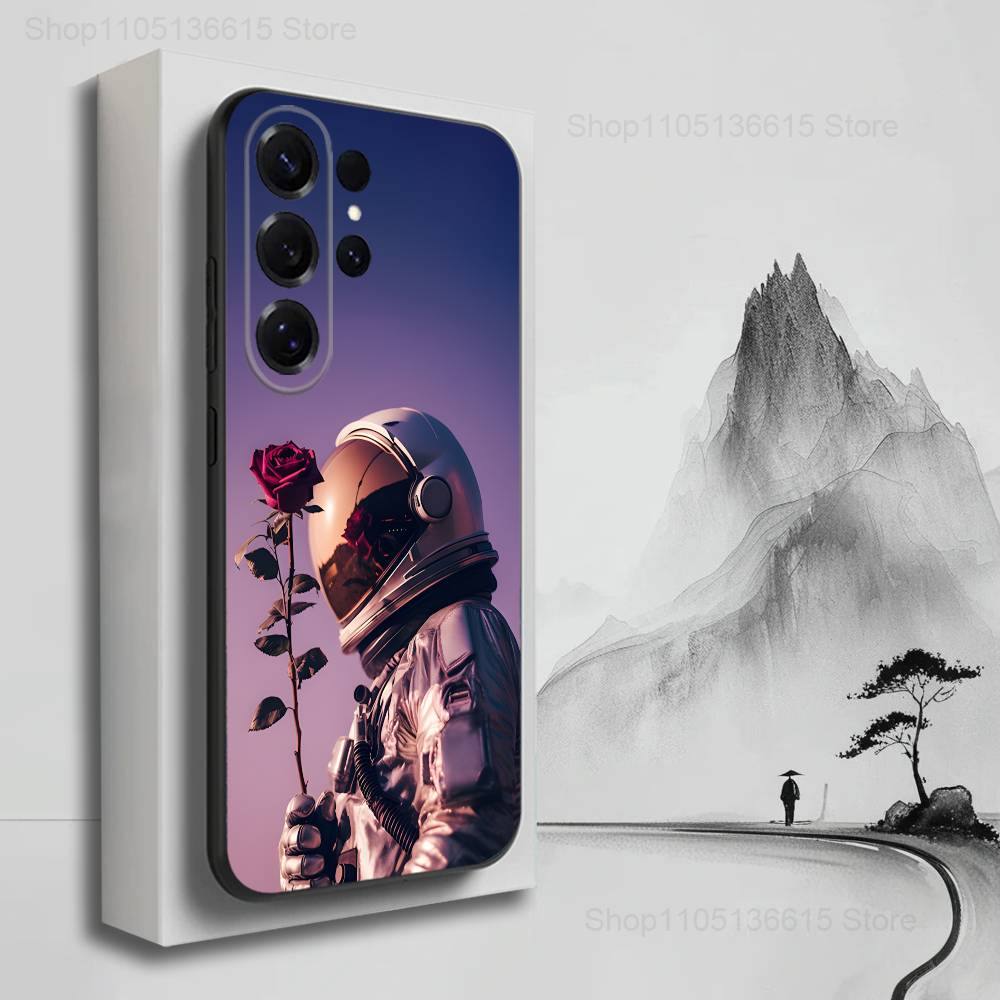 Cartoon Astronaut Space Case For Samsung S22,S25,S20,S10,Plus,Ultra,S24,S23,FE,S21,S9,Lite,Soft Silicone Black
