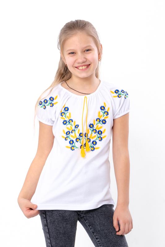 Ukrainsk Vyshyvanka för flickor – Vit interlock & Färgglad brodyr, Sommar, 6111-038-22 HC