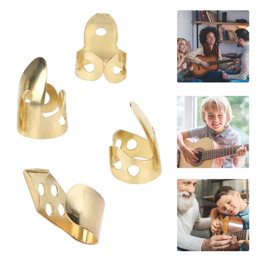 Finger Picks Metal 3Pcs Index Finger 1Pc Thumb Guitar Parts Musical Instrument Accessories(Gold )