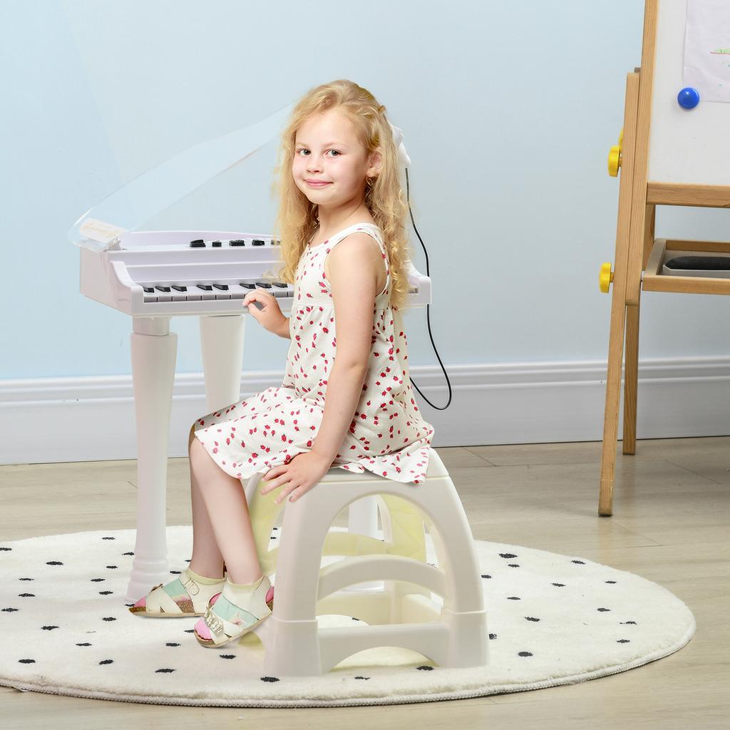32-Key Kids Piano Keyboard, with Stool, Lights, Microphone, Sounds, Removable Legs - White