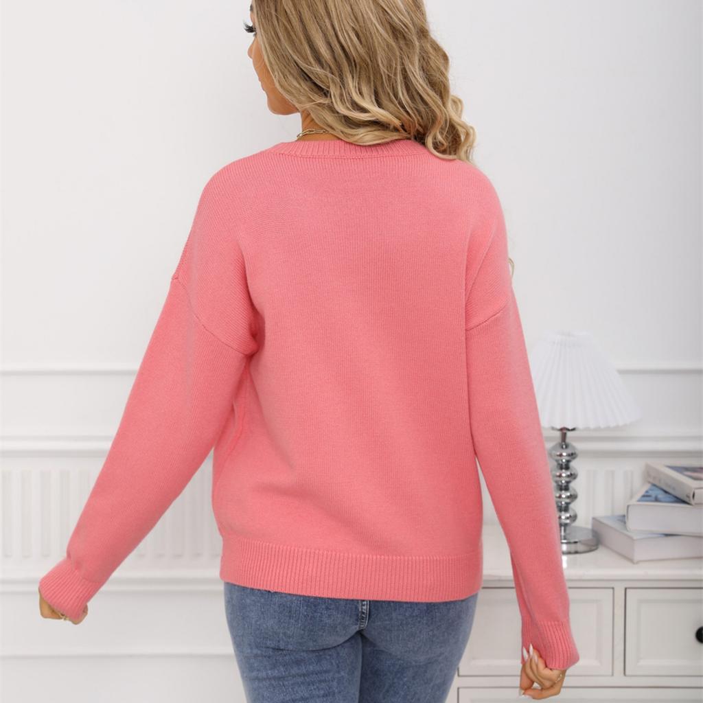 Ladies' Fashionable Heart-shaped Sweater, Loose And Versatile Valentine's Day Knitted Pullover Sweater